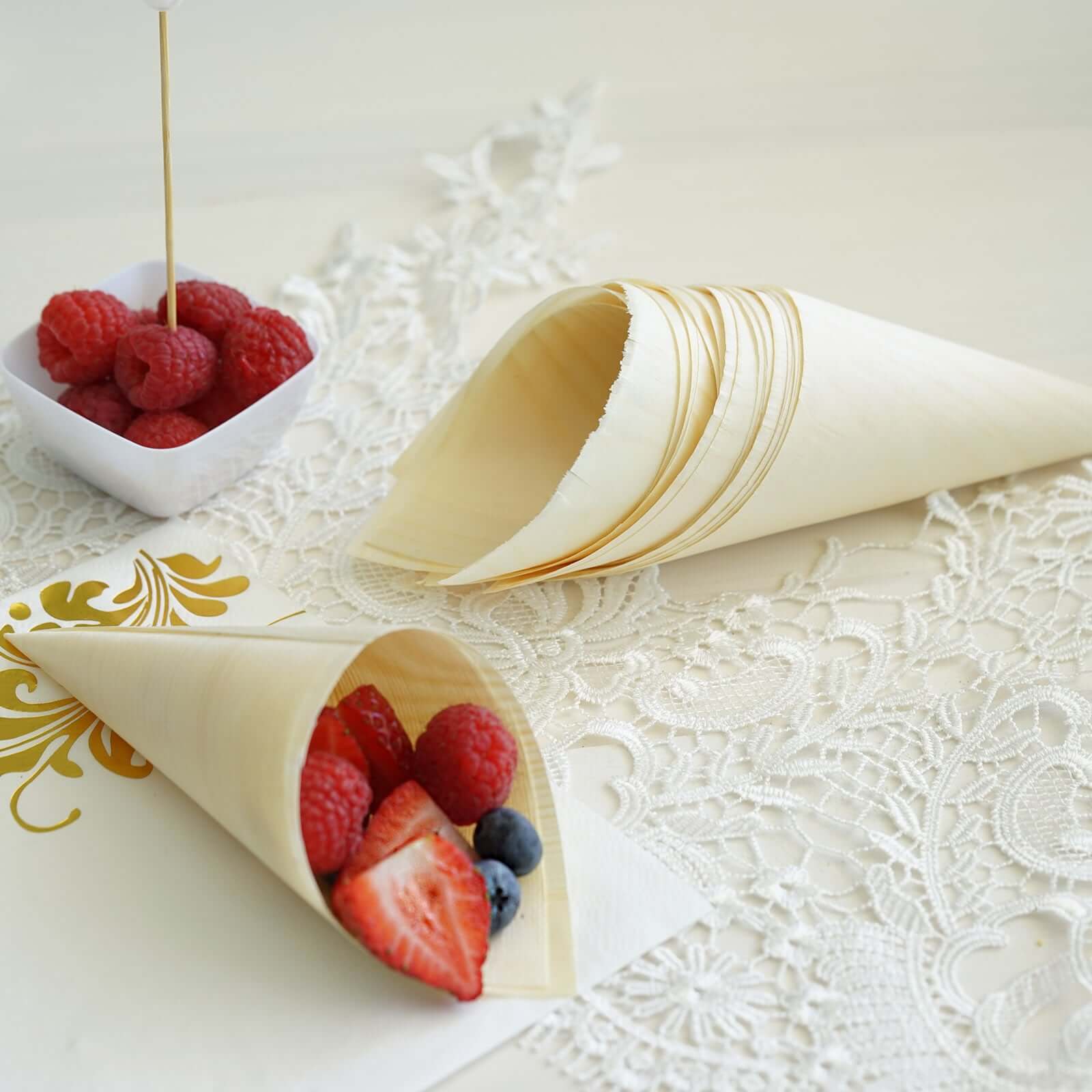50-Pack Pine Wood Food Cones 6", Natural Eco Friendly Disposable Tasting Serving Cones - 100% Biodegradable